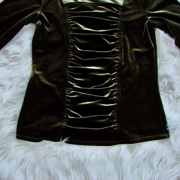 Vintage Green Velvet Top Ruched Whimsigoth Fairy Rich Party Petite Medium - Picture 4 of 11
